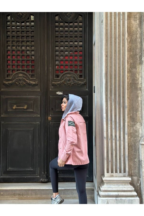 Penye Kapişonlu Yelek Kot Ceket Takımı Kol Arma Detay