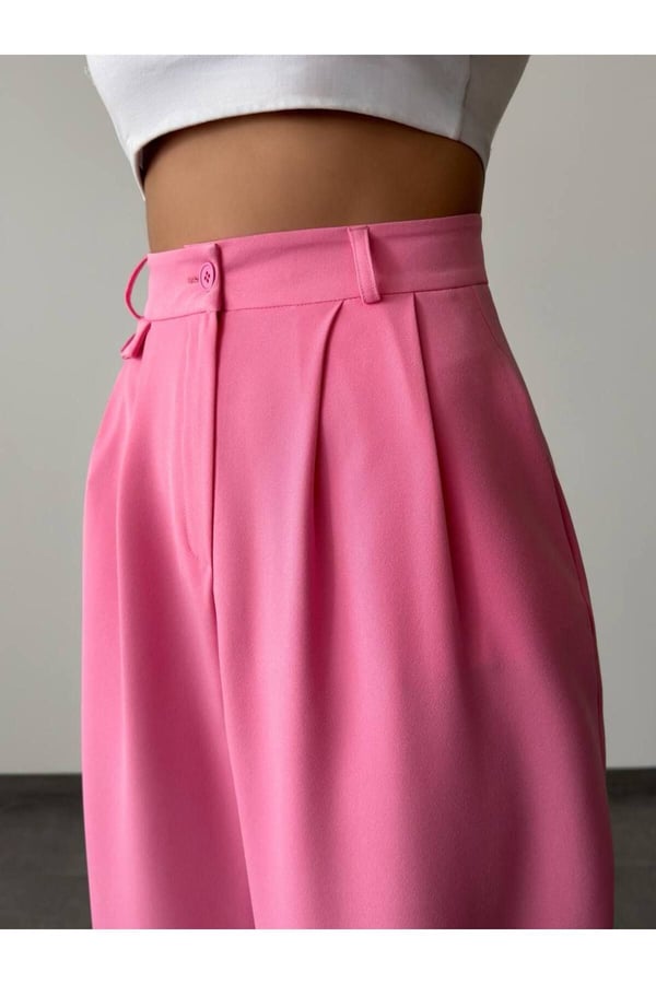 Pile Detaylı Pembe Şalvar Pantolon