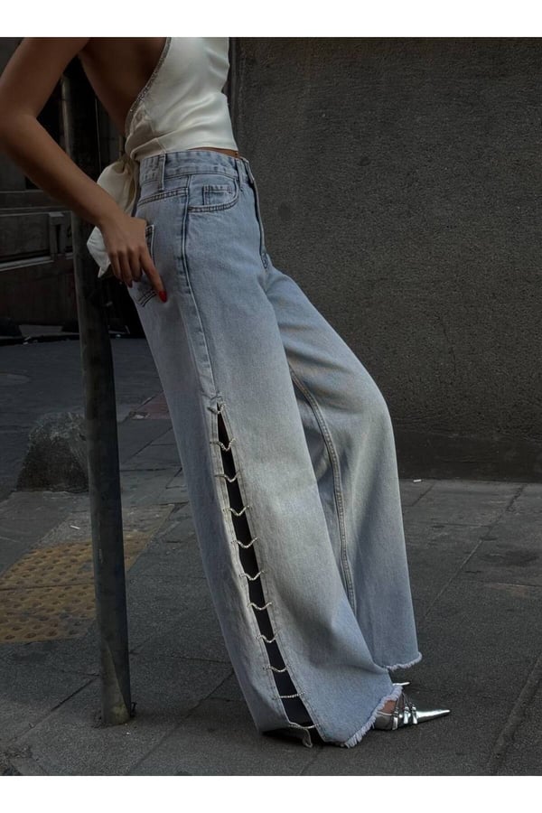 Pinterest Tasarım Taşlı Baggy Kot Pantolon
