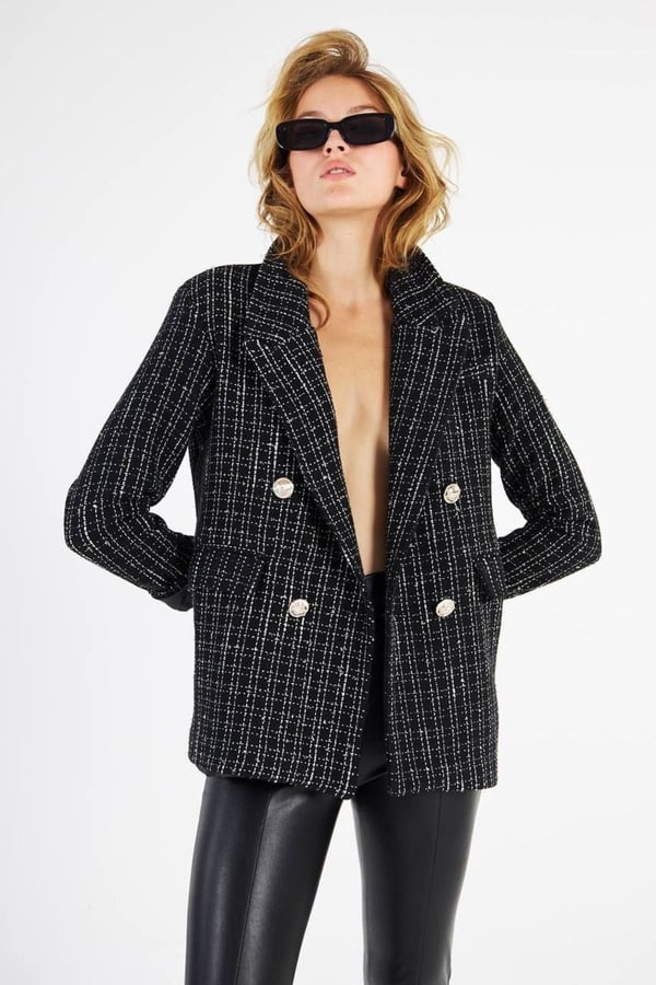 Pötikare Ekoseli Tüvit Chanel Astarlı Blazer Ceket