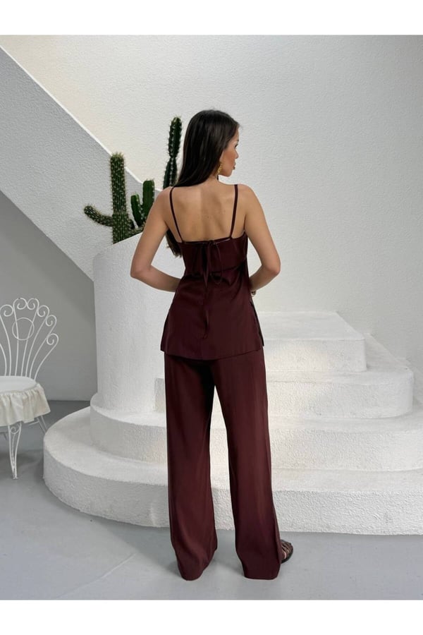Premium Askılı Bluz ve Bol Paça Pantolon İkili Şık Takım