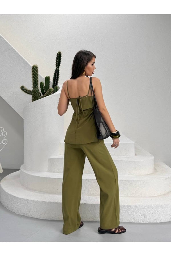 Premium Askılı Bluz ve Bol Paça Pantolon İkili Takım Şık Kadın Kombin