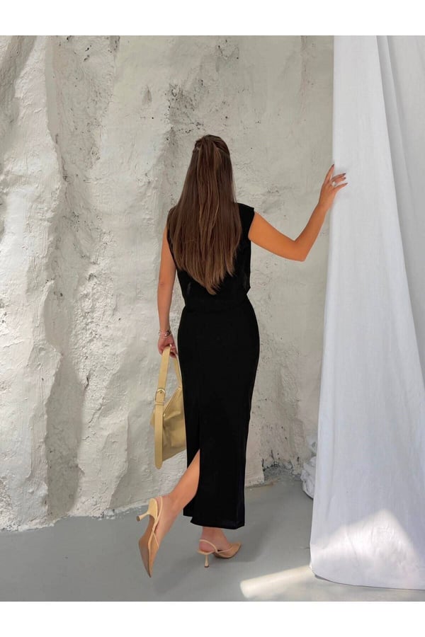 Premium Dokuma Kumaş Crop Bluz ve Midi Etek İkili Takım