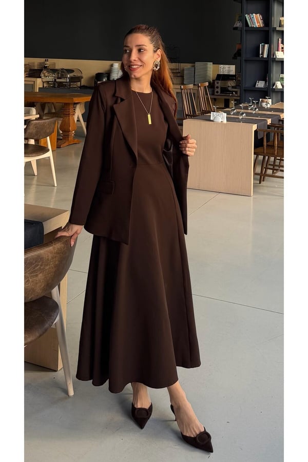 Premium Kadın Elbise Blazer Ceket Takım Exclusive Midi Elbise Şık Ofis Davet Kombini