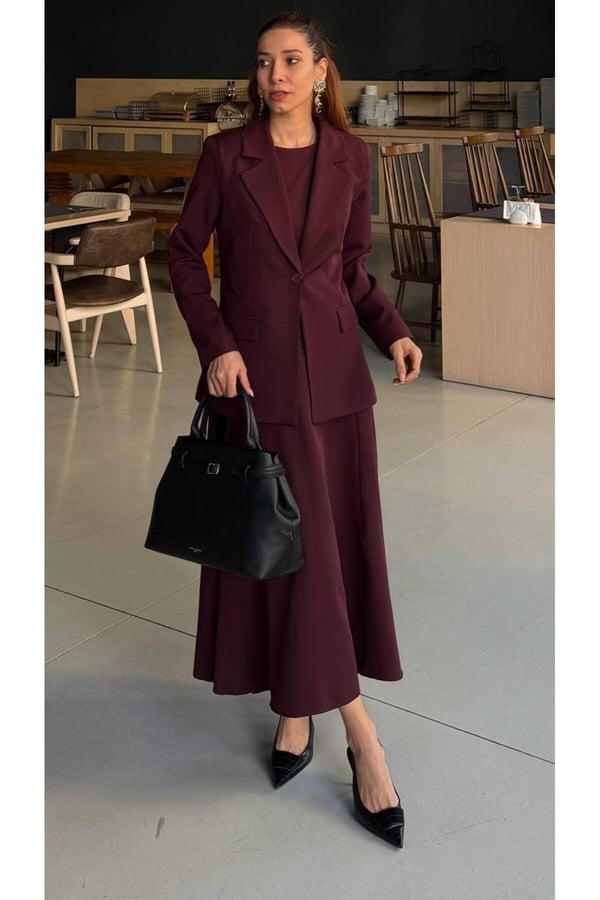 Premium Kadın Elbise Blazer Ceket Takım Exclusive Midi Elbise Şık Ofis Davet Kombini