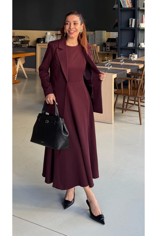 Premium Kadın Elbise Blazer Ceket Takım Exclusive Midi Elbise Şık Ofis Davet Kombini