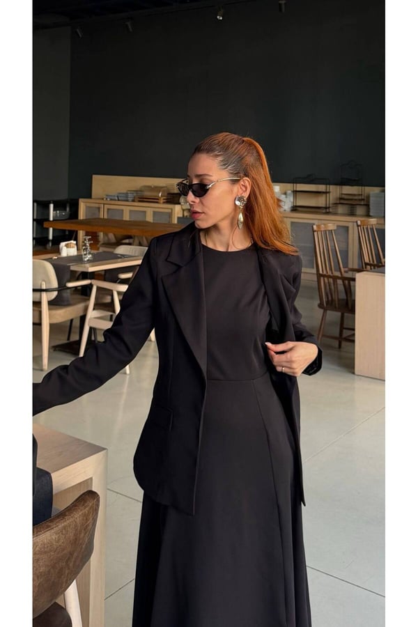 Premium Kadın Elbise Blazer Ceket Takım Exclusive Midi Elbise Şık Ofis Davet Kombini