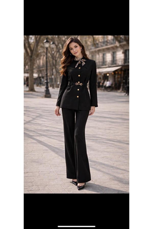 Premium Kemer Detaylı Düğmeli Blazer Ceket ve Yüksek Bel Bol Paça Pantolon Takım