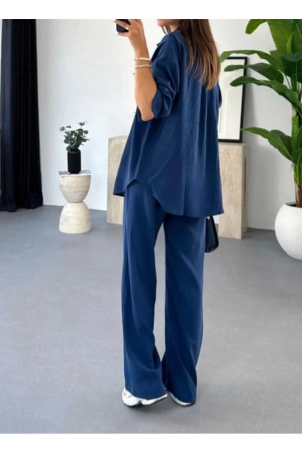 Premium Kumaş Gömlek Pantolon Takım Oversize Salaş Kesim Bol Paça Günlük Şık Kombin