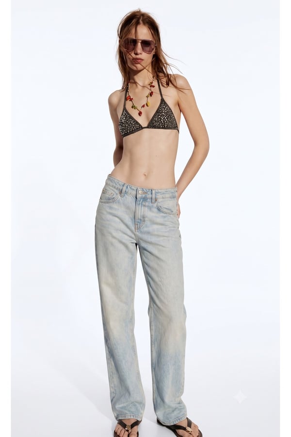 Premium Orijinal Markalı Açık Mavi Yıkamalı Yüksek Bel Wide Leg Denim Jeans Pantolon