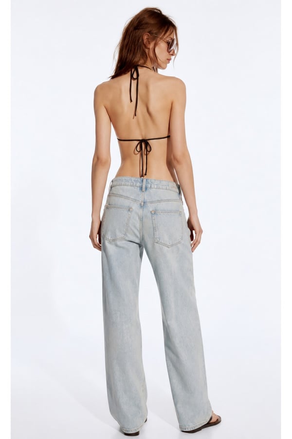 Premium Orijinal Markalı Açık Mavi Yıkamalı Yüksek Bel Wide Leg Denim Jeans Pantolon
