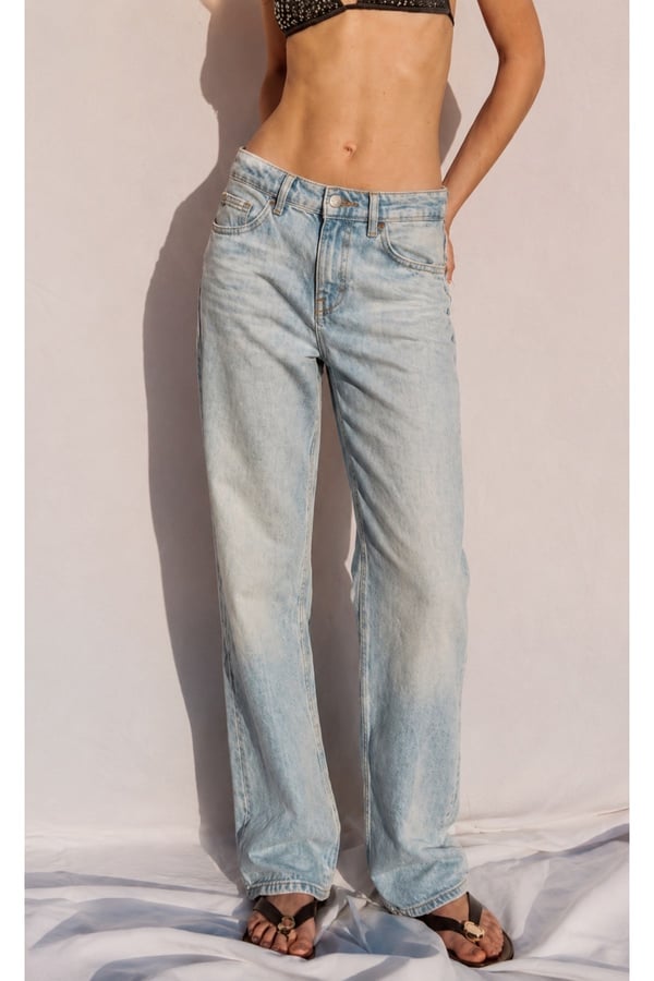 Premium Orijinal Markalı Açık Mavi Yıkamalı Yüksek Bel Wide Leg Denim Jeans Pantolon