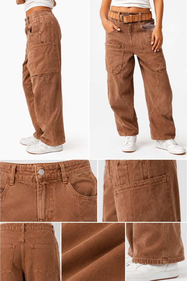Premium Orijinal Markalı Kargo Cepli Yüksek Bel Rahat Kalıp Kadın Jeans Pantolon