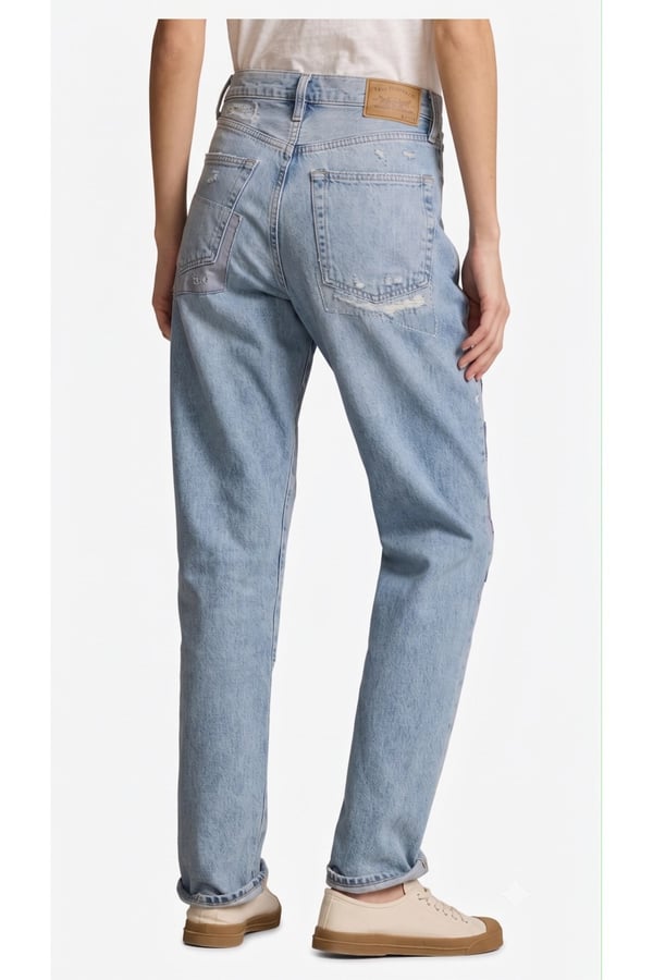 Premium Orijinal Markalı Patchwork Detaylı Yüksek Bel Mom Fit Denim Jeans Pantolon