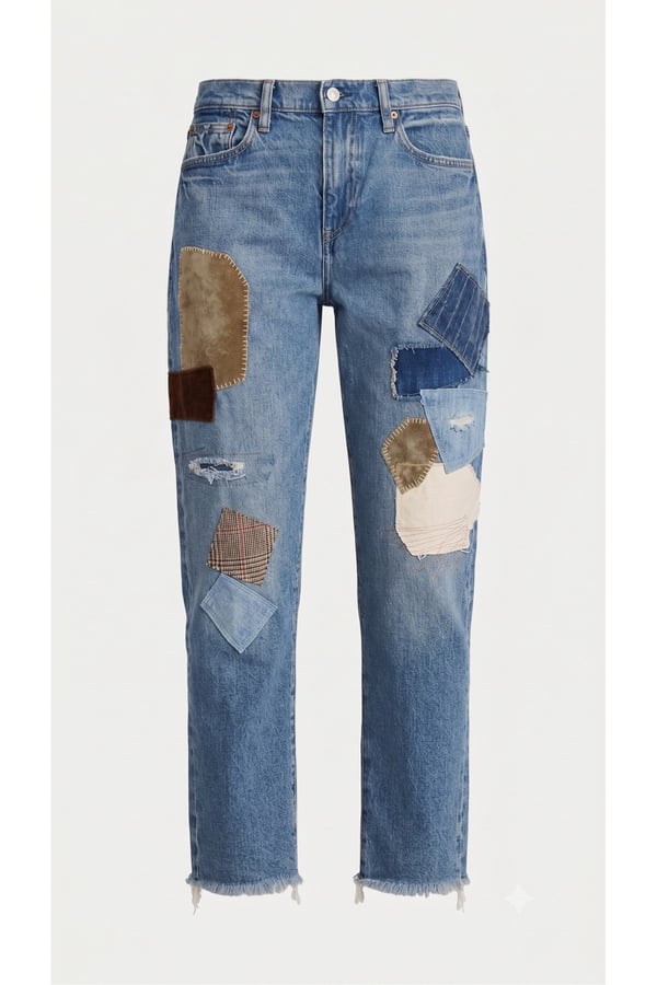 Premium Orijinal Markalı Patchwork Detaylı Yırtık Efektli Denim Jeans Kadın Kot Pantolon