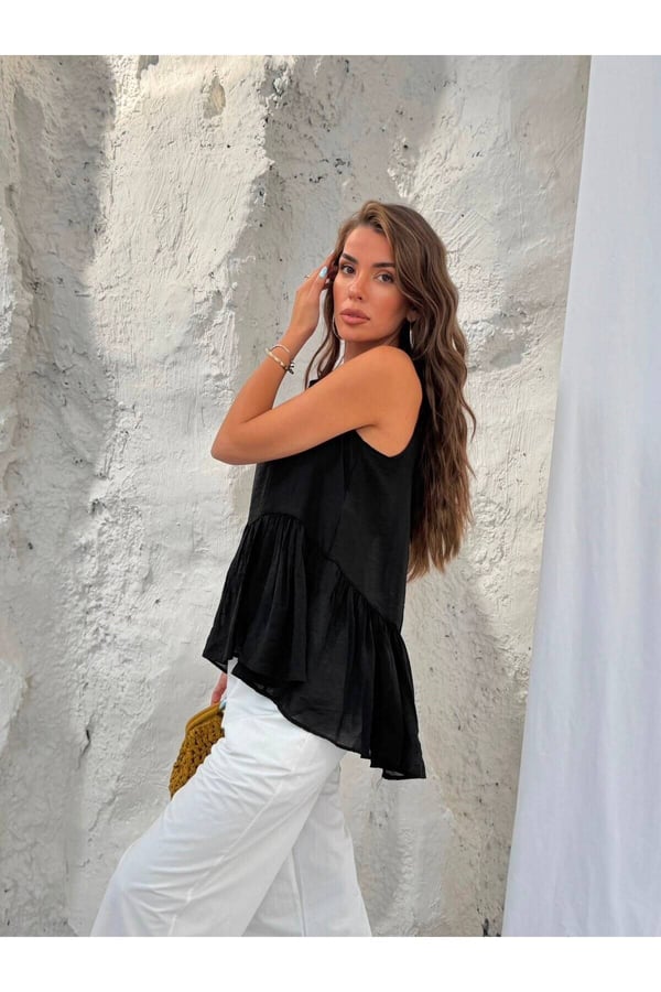 Premium Pamuk Modal Volan Detaylı Salaş Kesim Bluz