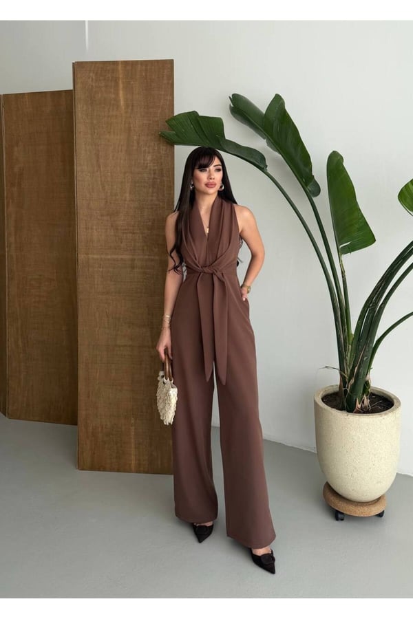 Premium Şal Yaka Bağlama Detaylı Şık ve Modern Kesim Kadın Tulum