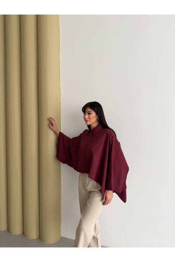 Premium Trench Görünümlü Yarasa Kol Detaylı Şık Kadın Gömlek