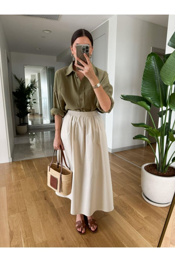 Siyah Beli Lastikli Poplin Yandan Cepli Etek