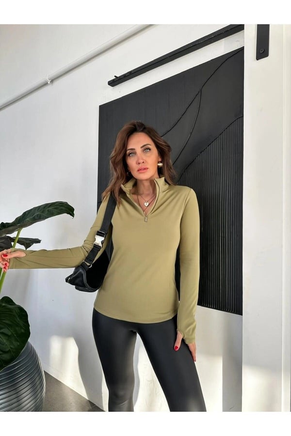 Siyah Parmak Detaylı Likralı Sweatshirt Bluz Içi Şardonlu