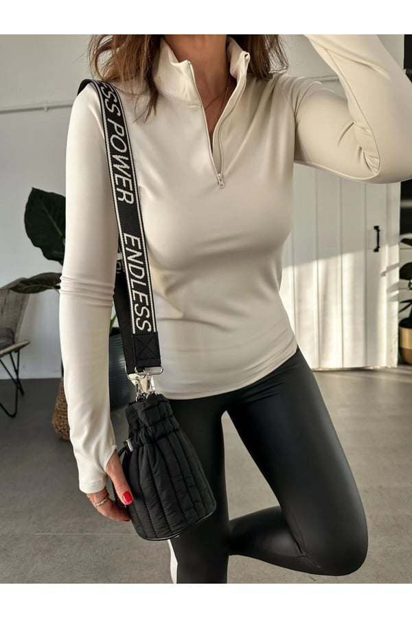 Siyah Parmak Detaylı Likralı Sweatshirt Bluz Içi Şardonlu