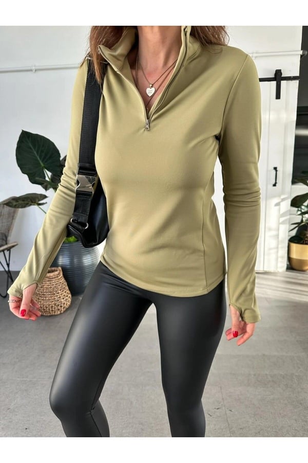 Siyah Parmak Detaylı Likralı Sweatshirt Bluz Içi Şardonlu