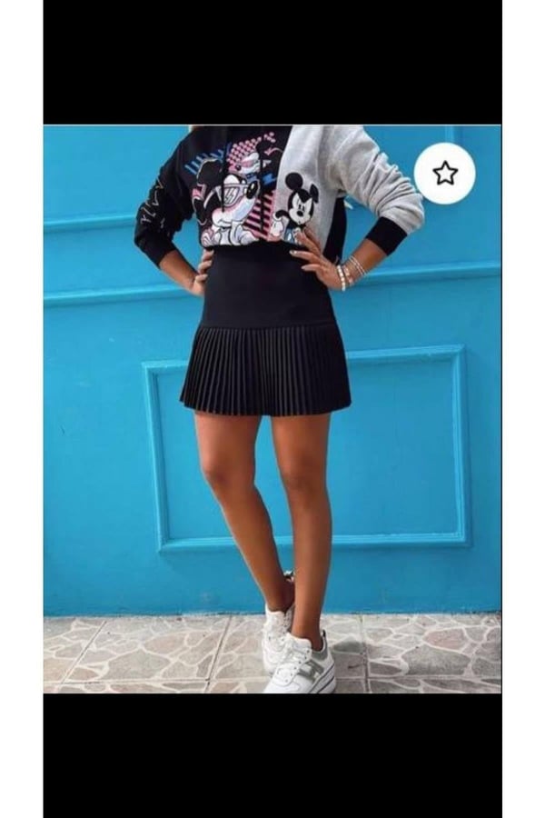 Siyah Pliseli Etek Mini