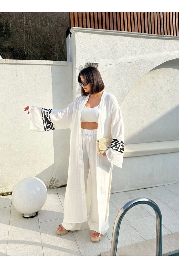 Tarly Kimono Takım Pantolon Kimono Takımı Müslin Kumaş