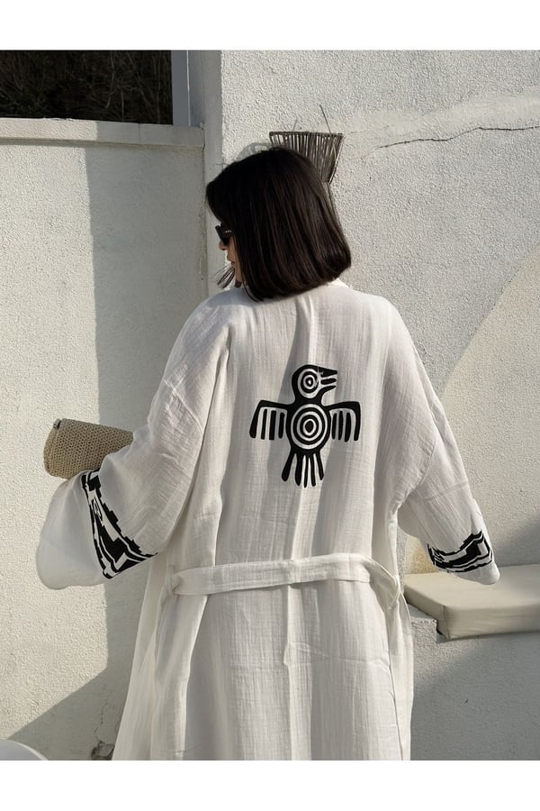 Tarly Kimono Takım Pantolon Kimono Takımı Müslin Kumaş Uzun Maxi Boy Gömlek Pantolonlu Takım