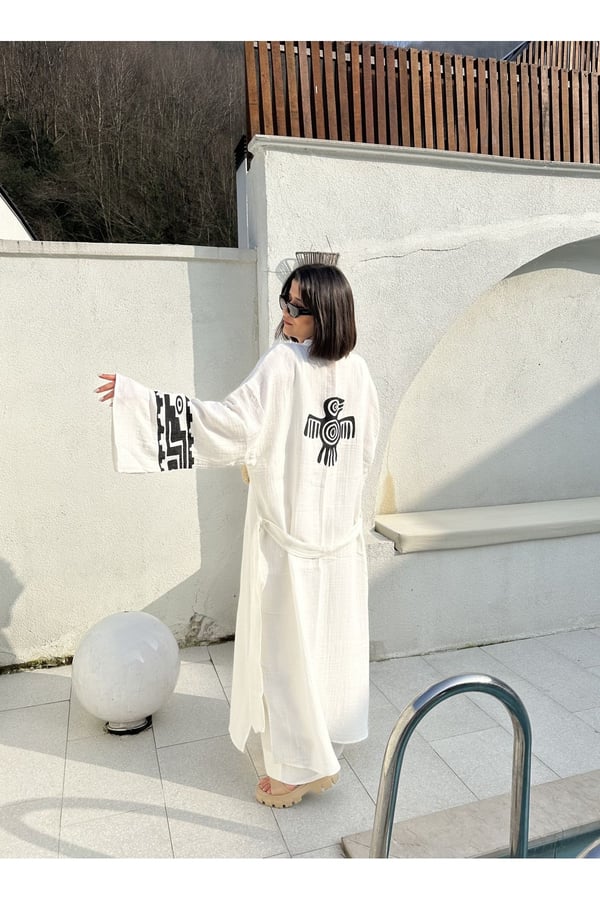 Tarly Kimono Takım Pantolon Kimono Takımı Müslin Kumaş Uzun Maxi Boy Gömlek Pantolonlu Takım