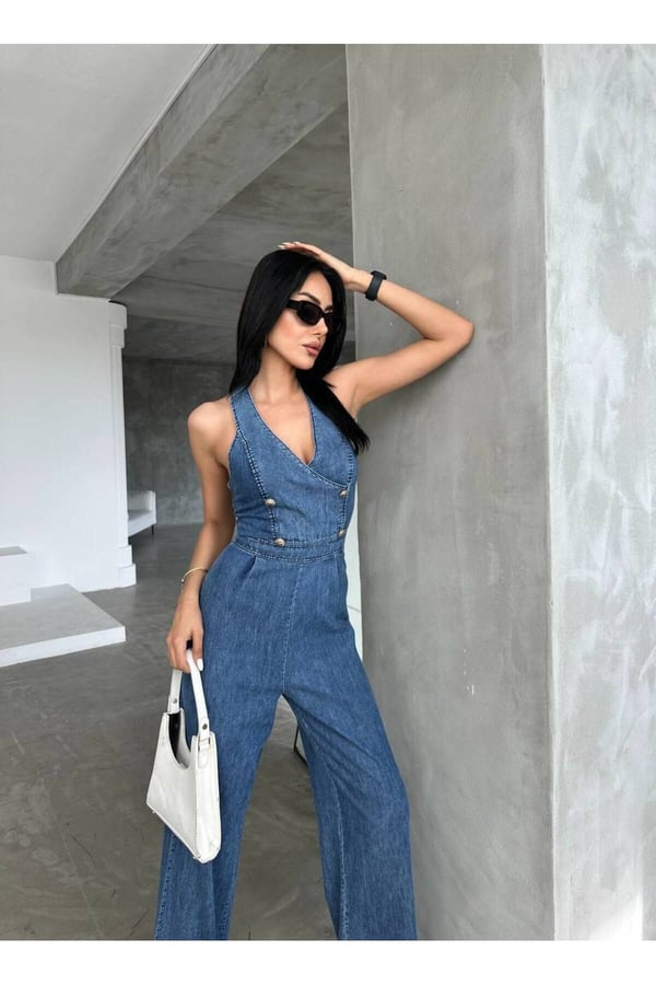 Tasarım İthal Kot Tulum Denim Tulum