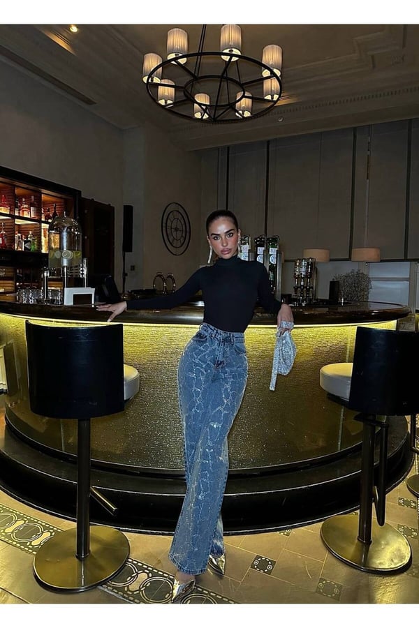 Tasarım Pinterest Model Kot Pantolon Jeans İthal Kumaş Kalite Palazzo Pantolon Taş Baskılı