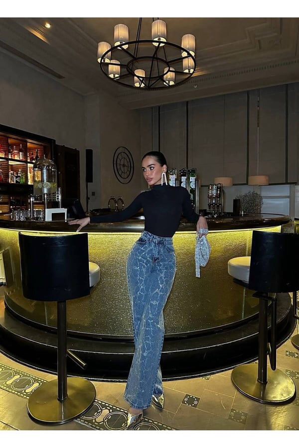 Tasarım Pinterest Model Kot Pantolon Jeans İthal Kumaş Kalite Palazzo Pantolon Taş Baskılı