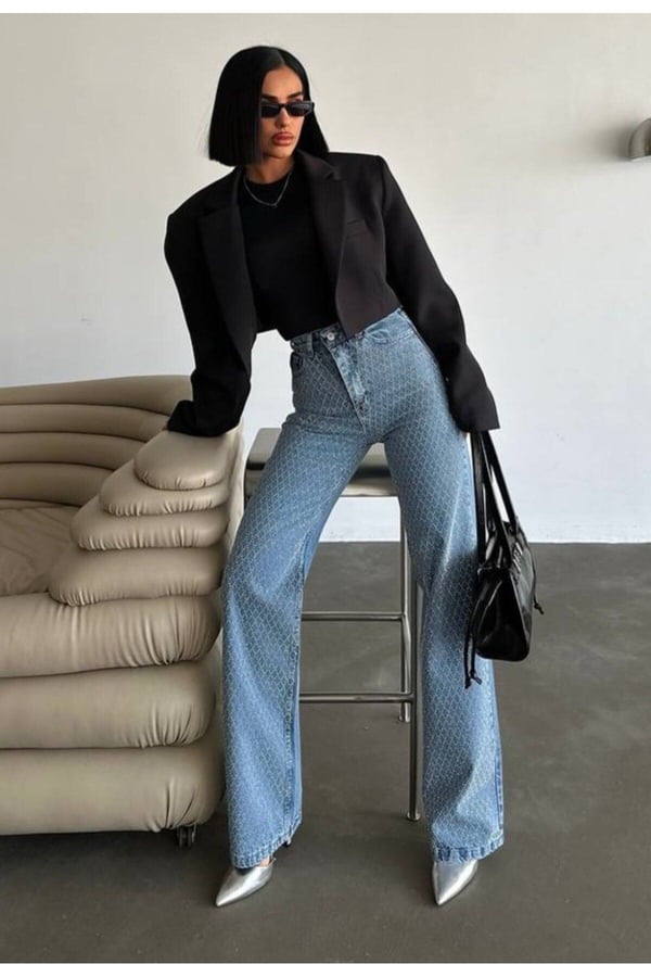 Tasarım Pinterst Model Kot Pantolon Jeans İthal Kumaş Kalite Palazzo Pantolon