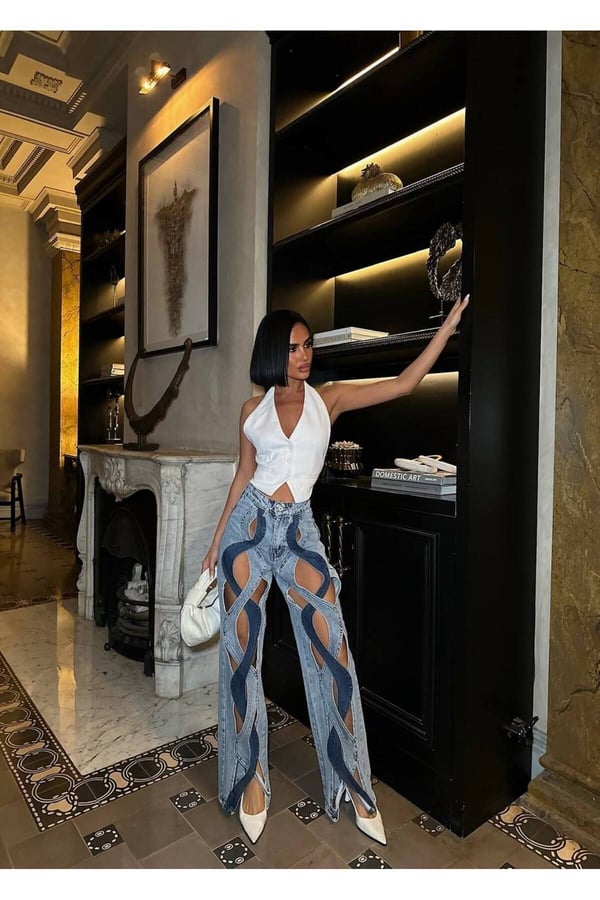 Tasarım Pinterst Model Kot Pantolon Jeans İthal Kumaş Kalite Palazzo Pantolon