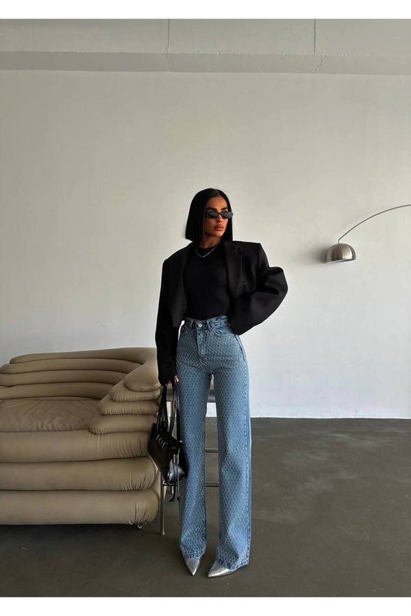 Tasarım Pinterst Model Kot Pantolon Jeans İthal Kumaş Kalite Palazzo Pantolon