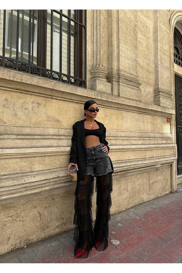 Tasarım Pinterst Model Kot Pantolon Jeans İthal Kumaş Kalite Palazzo Pantolon