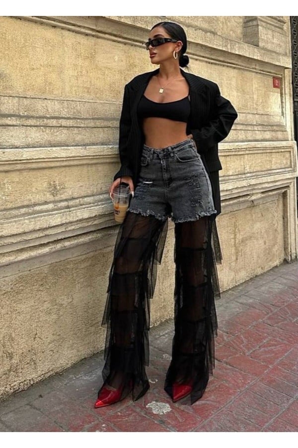 Tasarım Pinterst Model Kot Pantolon Jeans İthal Kumaş Kalite Palazzo Pantolon