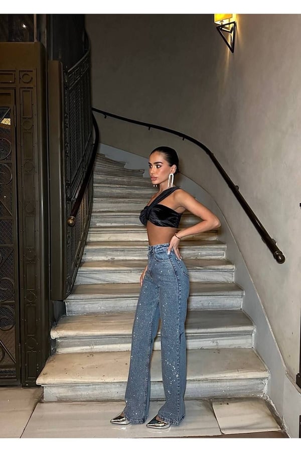 Tasarım Pinterst Model Kot Pantolon Jeans İthal Kumaş Kalite Palazzo Pantolon