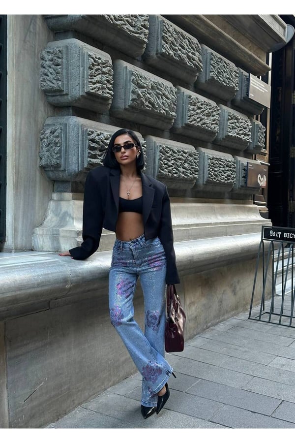 Varaklı Palazzo Kot Pantolon Jeans