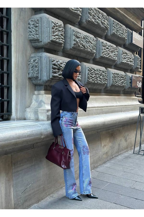 Varaklı Palazzo Kot Pantolon Jeans