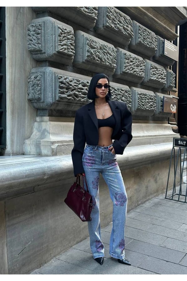 Varaklı Palazzo Kot Pantolon Jeans