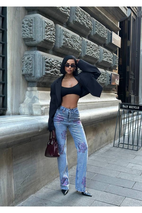Varaklı Palazzo Kot Pantolon Jeans