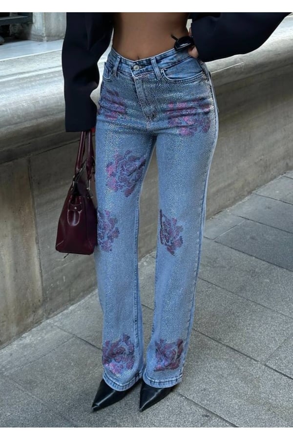 Varaklı Palazzo Kot Pantolon Jeans