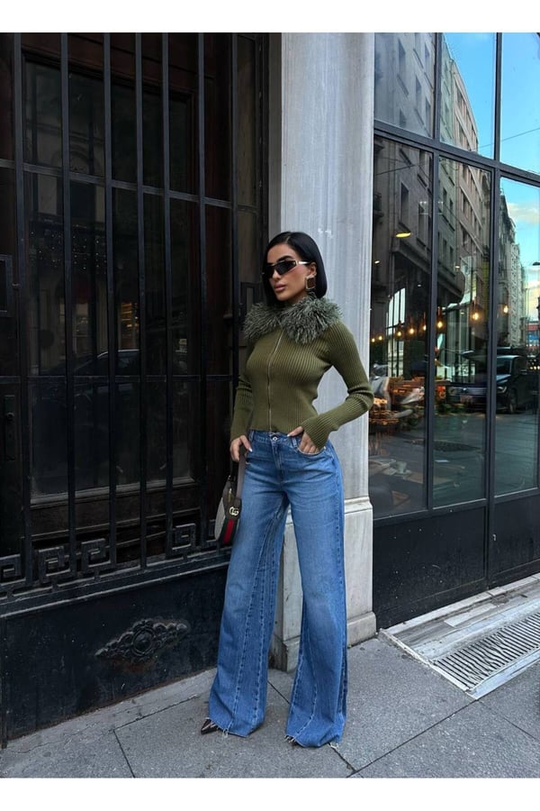 Yeni Sezon Tasarım Baggy Jean Kadın Yüksek Bel Bol Paça Rahat Kalıp Kot Pantolon