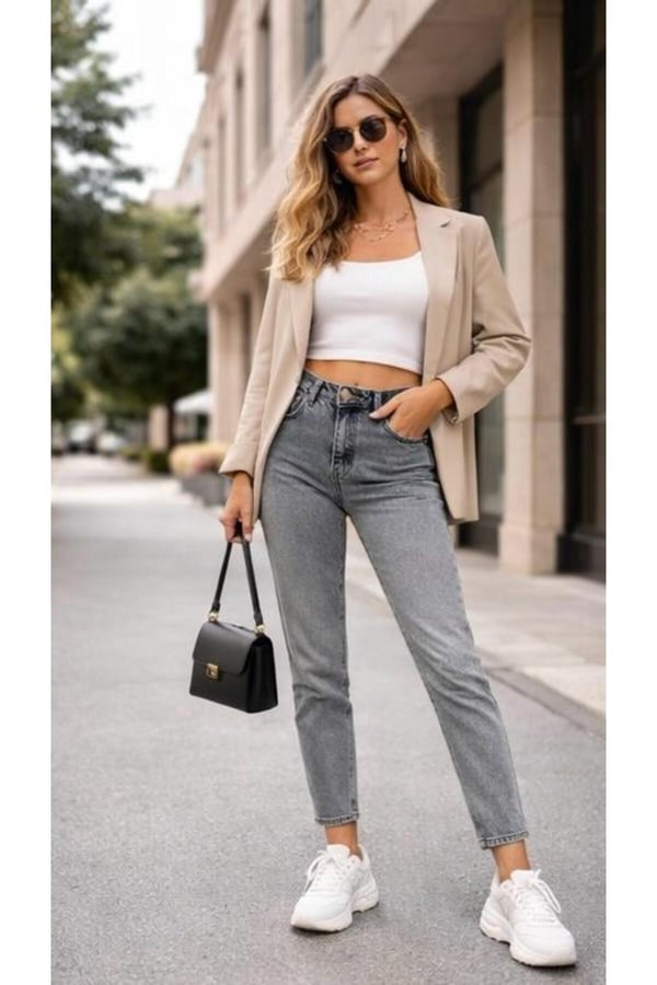 Yüksek Bel Mom Jean Pantolon Kadın Vintage Kesim Rahat Kalıp Günlük Denim