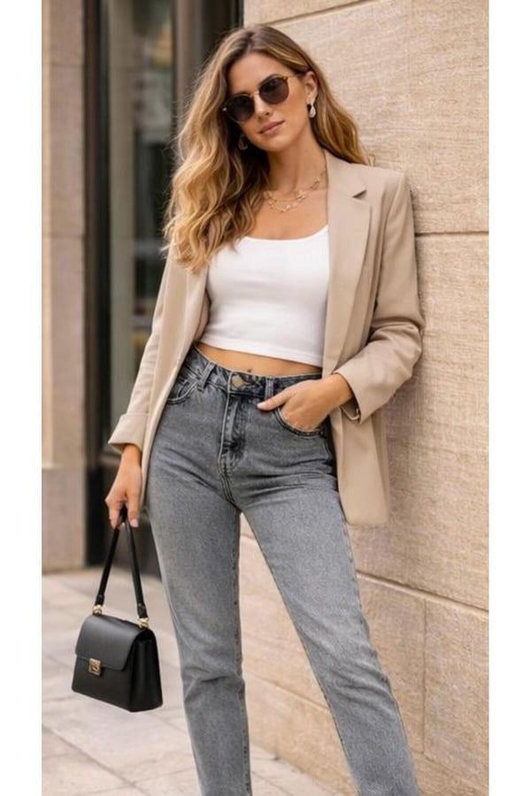 Yüksek Bel Mom Jean Pantolon Kadın Vintage Kesim Rahat Kalıp Günlük Denim