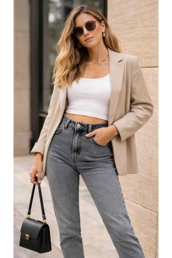 Yüksek Bel Mom Jean Pantolon Kadın Vintage Kesim Rahat Kalıp Günlük Denim