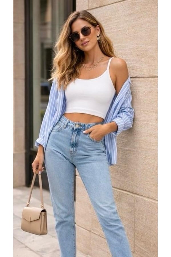 Yüksek Bel Mom Jean Pantolon Kadın Vintage Kesim Rahat Kalıp Günlük Denim
