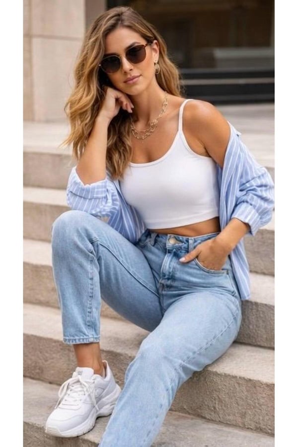 Yüksek Bel Mom Jean Pantolon Kadın Vintage Kesim Rahat Kalıp Günlük Denim